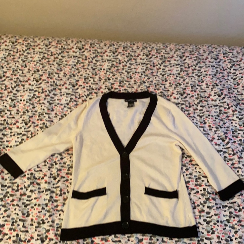 New York & Company Off White and black Three quarter Cardigan